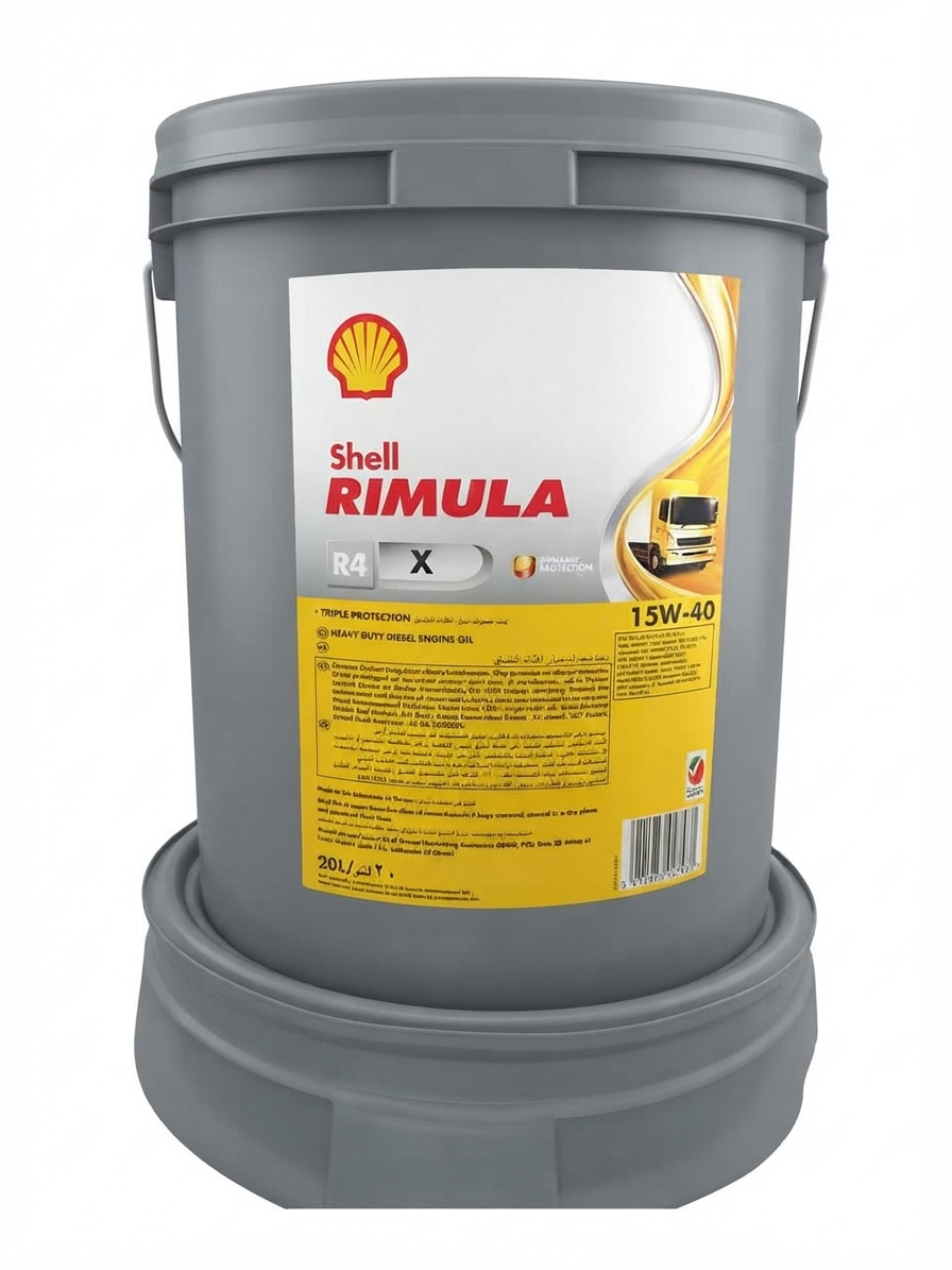 Shell Rimula R4 X 15W-40 heavy duty diesel engine oil, 20 litre pail